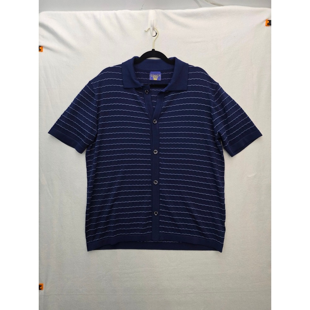 Coney Island Picnic Shirt Knit Button Down Large Blue Retro Coastal